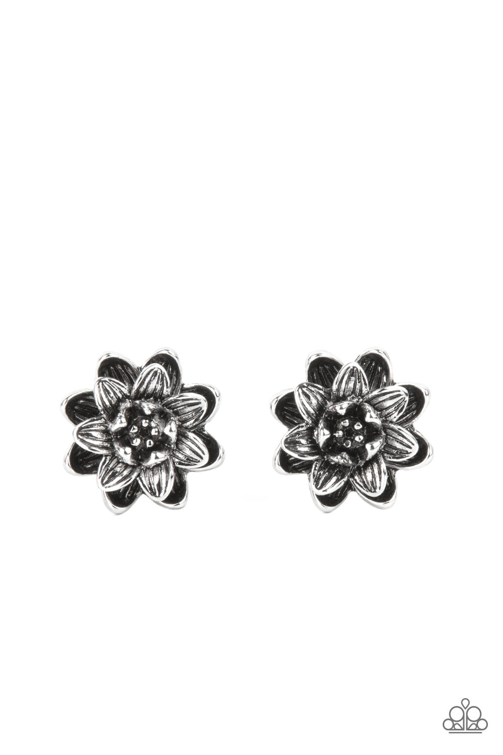Water Lily Love Silver Post Earrings - Paparazzi
