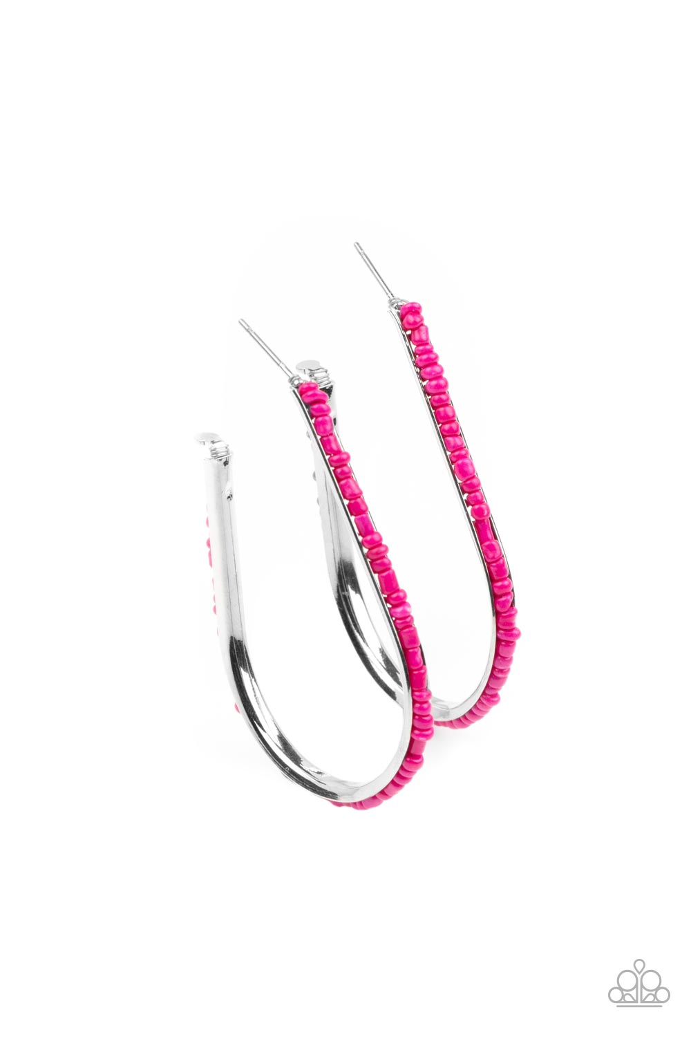Beaded Bauble Pink Hoop Earrings - Paparazzi