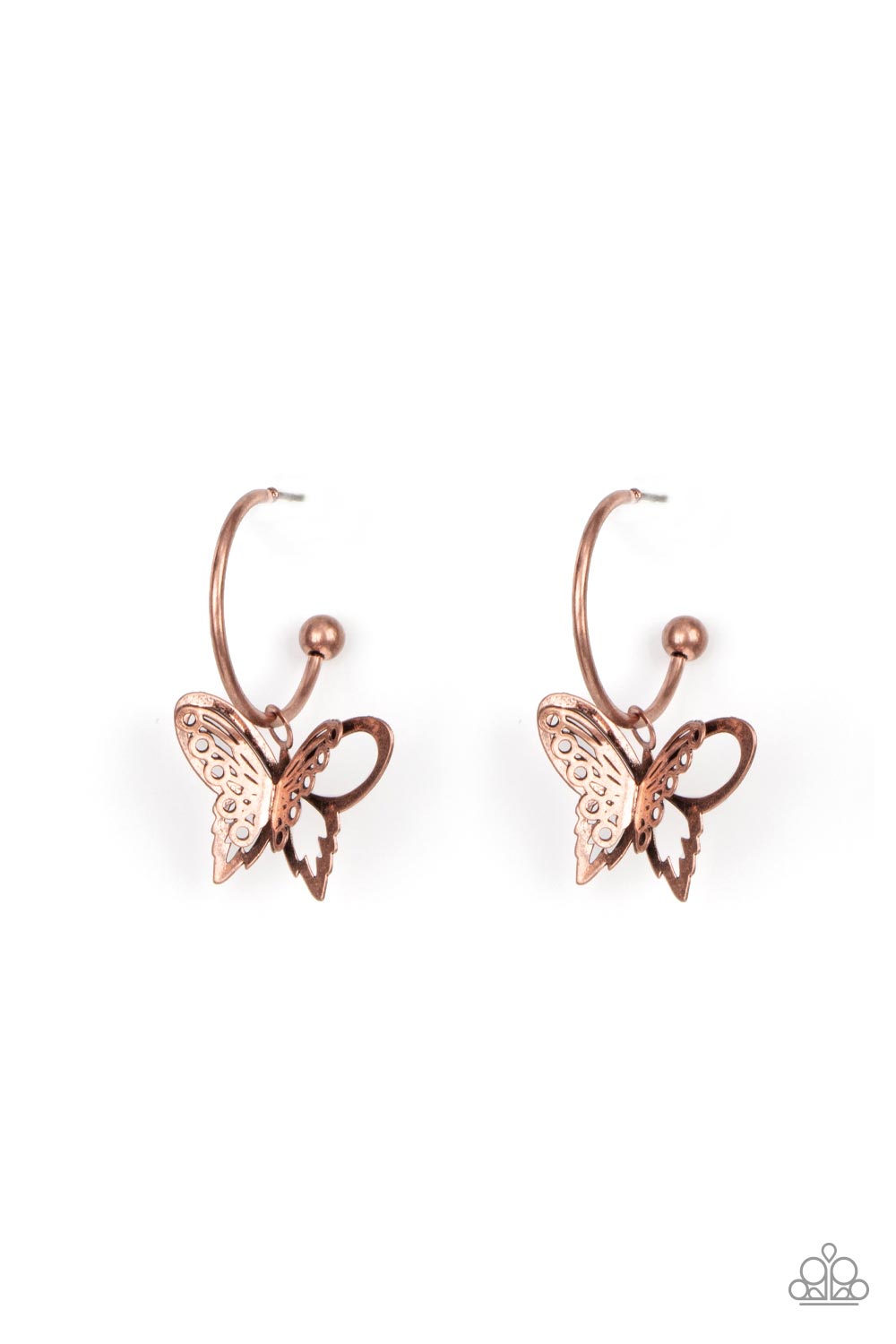 Butterfly Freestyle Copper Hoop Earrings - Paparazzi