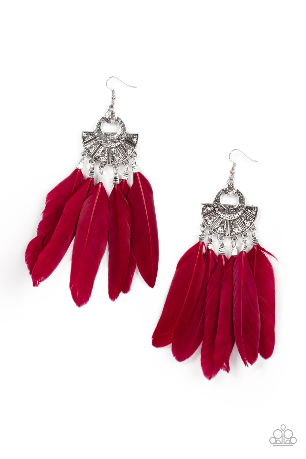 Plume Paradise Red Earrings - Paparazzi