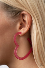 Load image into Gallery viewer, Heart-Throbbing Twinkle Pink Hoop Earrings - Paparazzi
