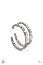 Load image into Gallery viewer, GLITZY By Association Gunmetal Hoops - Paparazzi
