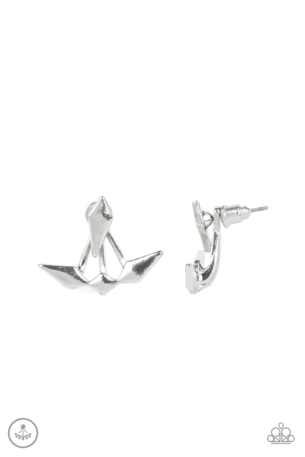 Metal Origami Silver Ear Jacket Earrings- Paparazzi